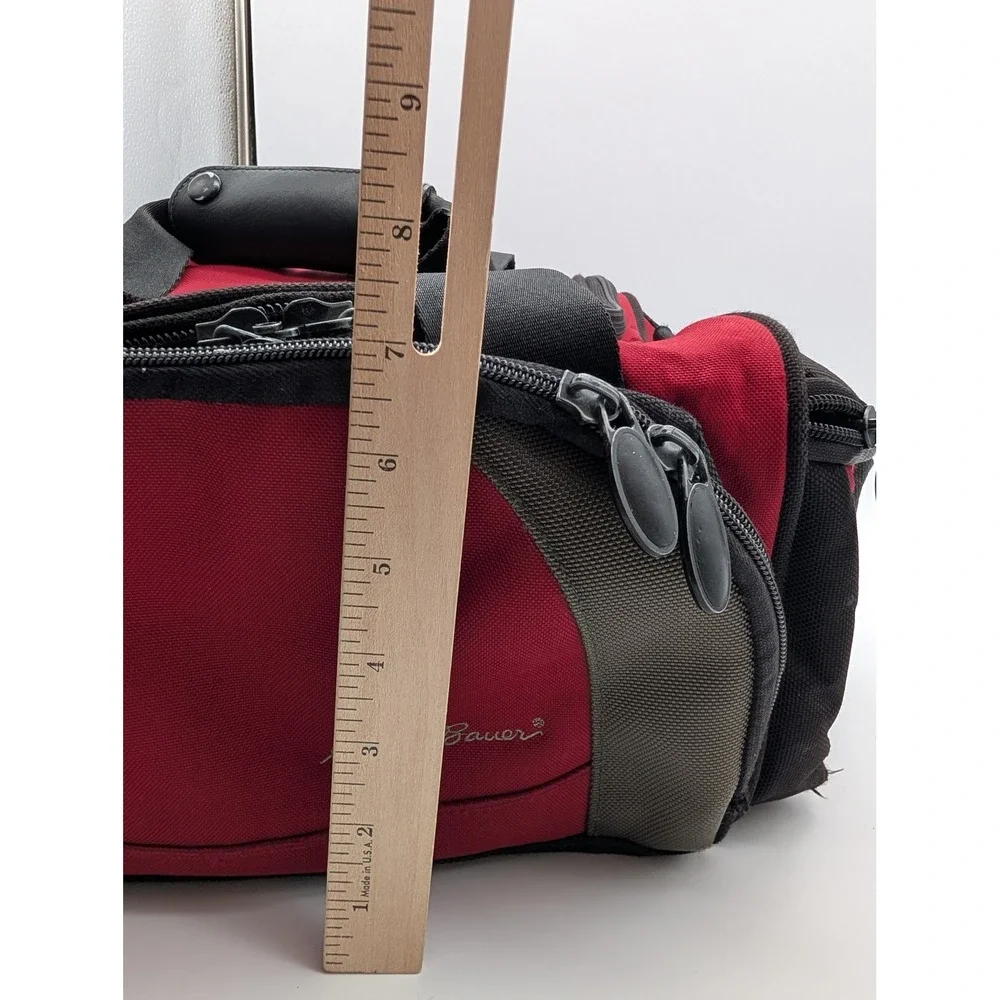 Eddie Bauer Small Canvas Duffel Bag Red Black Travel Gym Carry On Shoulder Strap